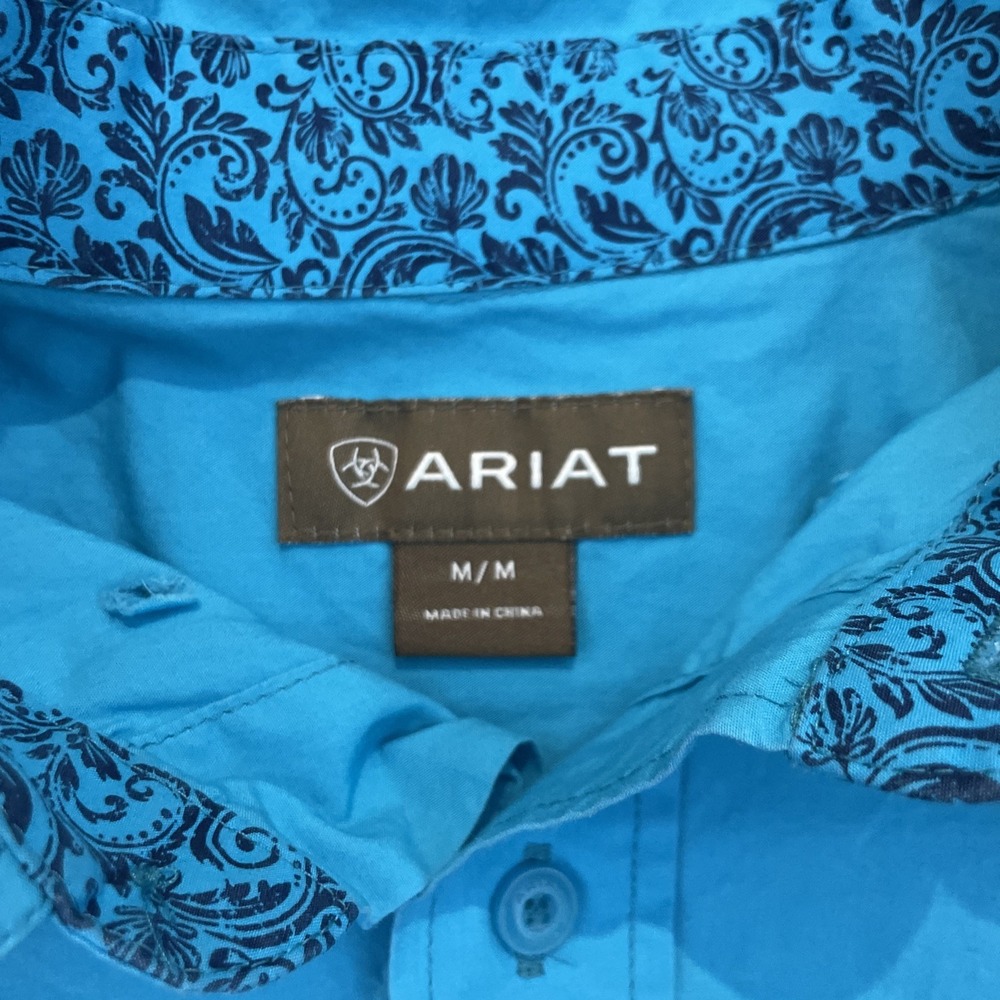 Ariat Blue Button Up Shirt M Western Work Wear Long Sleeve